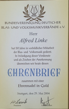 Ehrenbrief Alfred Linke 2004